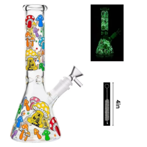 10" Mushroom Fluorescence Hookah Handcraft Glass Bong Water Smoking Pipe Percolator Bongs