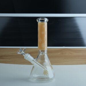 10"  yellow Glass Bong Cute Fluorescence Maple leaves Smoking Beaker Water Pipe Girly Gift W/Bowl USA