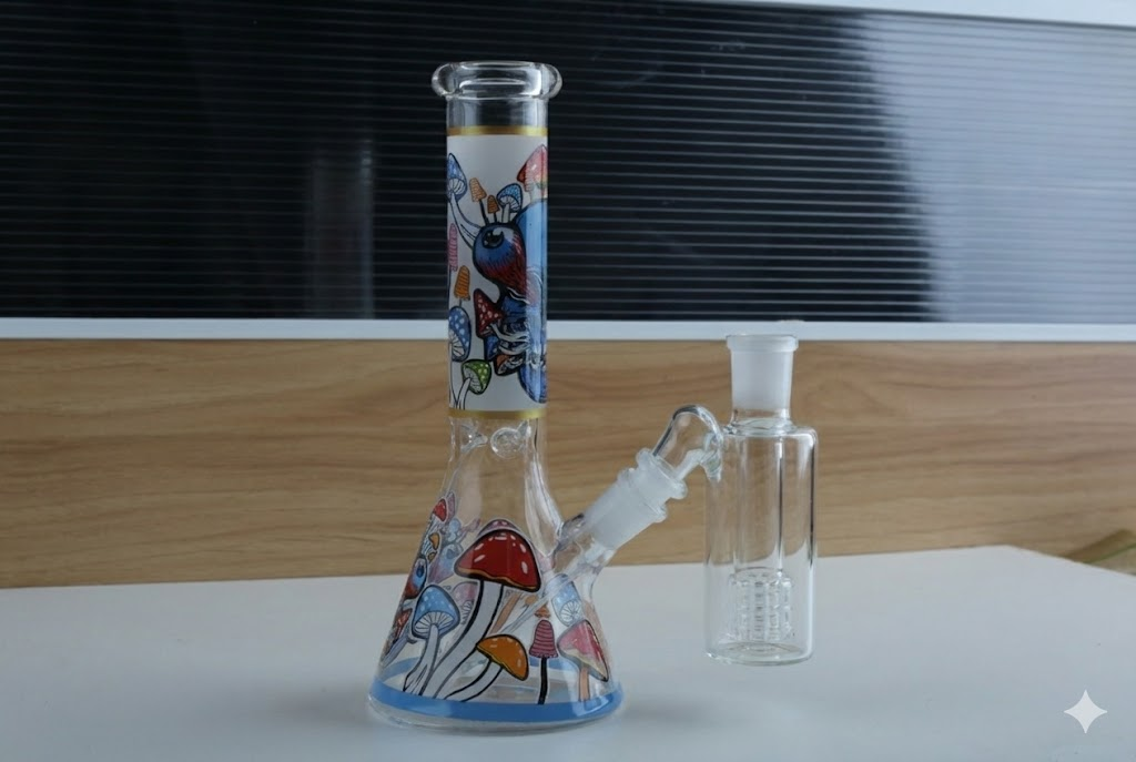 fluorescent mushroom bong handcrafted glass percolator 10 inch