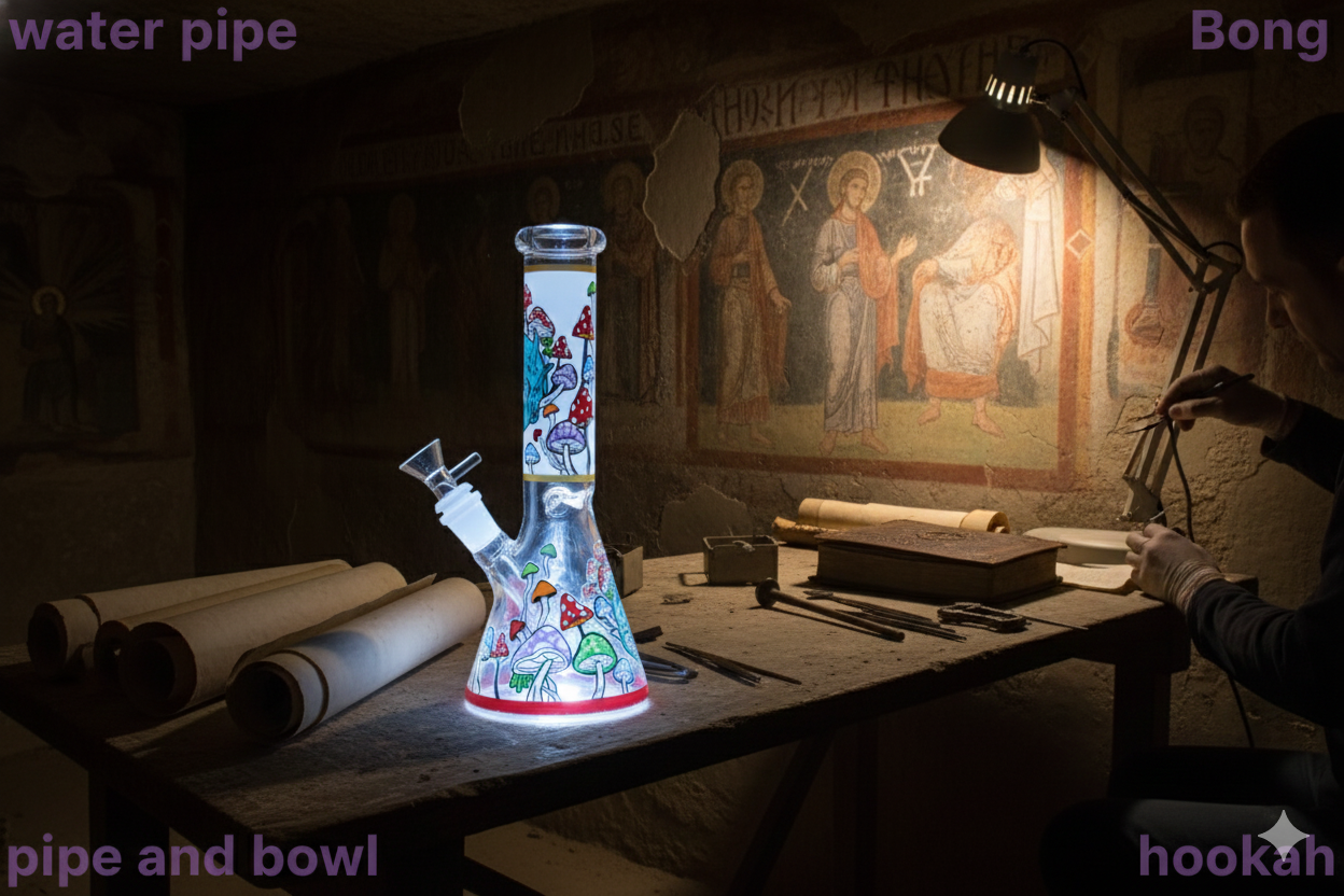 mushroom glass bong fluorescent percolator water pipe 10 inch
