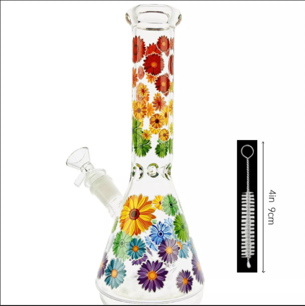 colorful glass bong flower design beaker water pipe 14mm slide bowl